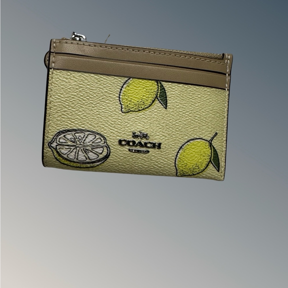 Coach Lemon Print Card Holder in Yellow and Tan